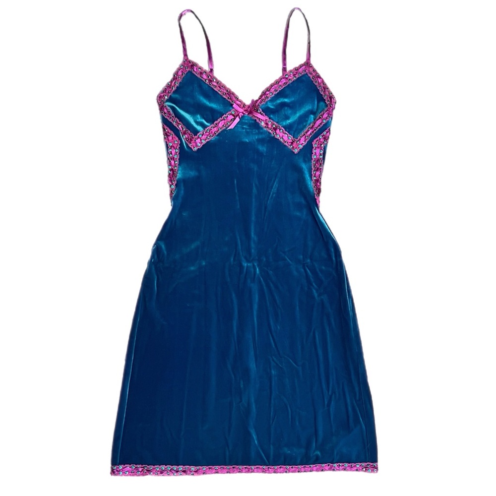 RARE Vintage Betsey Johnson New York Velvet Lace Ribbon Sequin Slip Dress